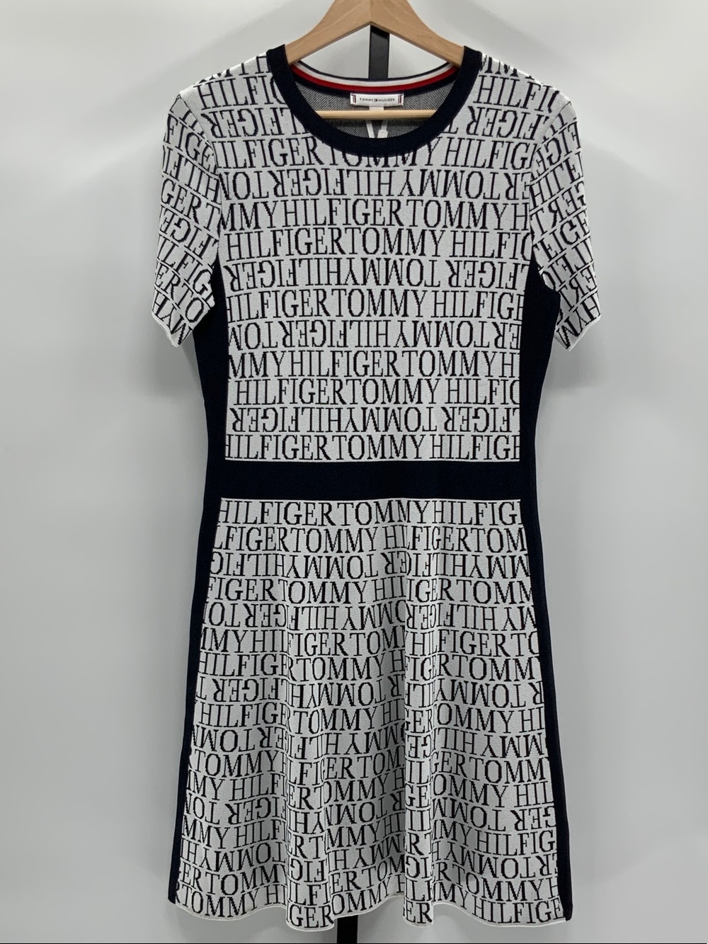 Tommy Hilfiger Black and White Logo-Print Short Mini Dress